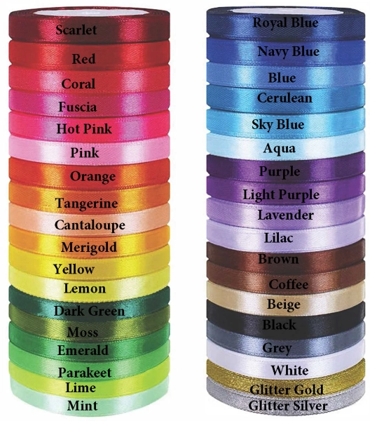 Our Satin ribbon is made of high-quality polyester, double sided, .4" wide x 25 yrds, smooth surface giving texture, strength, great color!