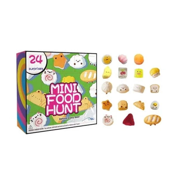 Mini Food Hunt 24 Surprise Squishy Set, Dumpling Squishies Mystery Box, Stress Relief Sensory Fidget Toys for Anxiety Relief Hand Relax, Birthday
