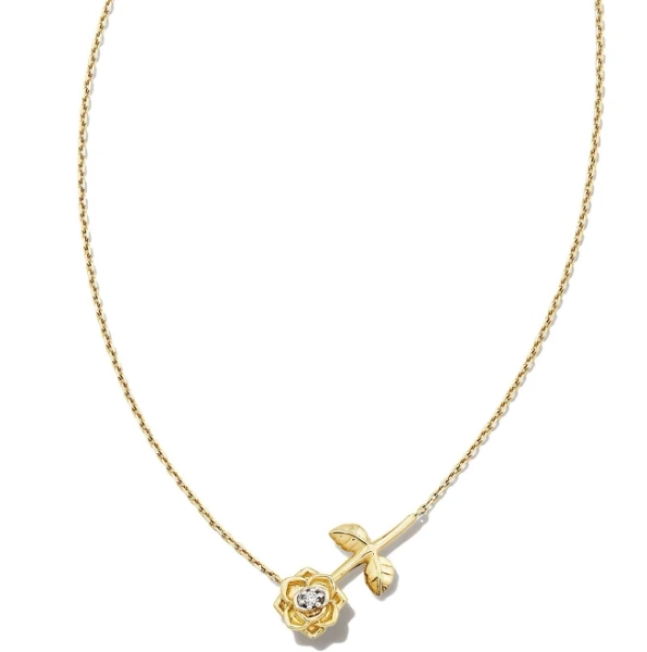 Kendra Scott 14K White Gold Ansel Rose Pendant Necklace with White Diamond