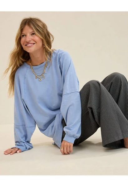 Aerie Cozy Long Sleeve Oversized Boyfriend T-Shirt Women's