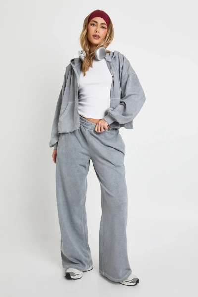 Washed Distressed Hem Straight Leg Tracksuit