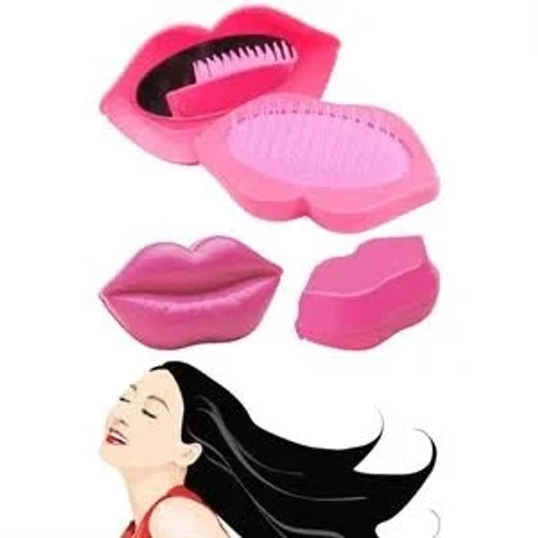 Custom Cute Lip Shaped Foldable Travel Mirror Hair Brush