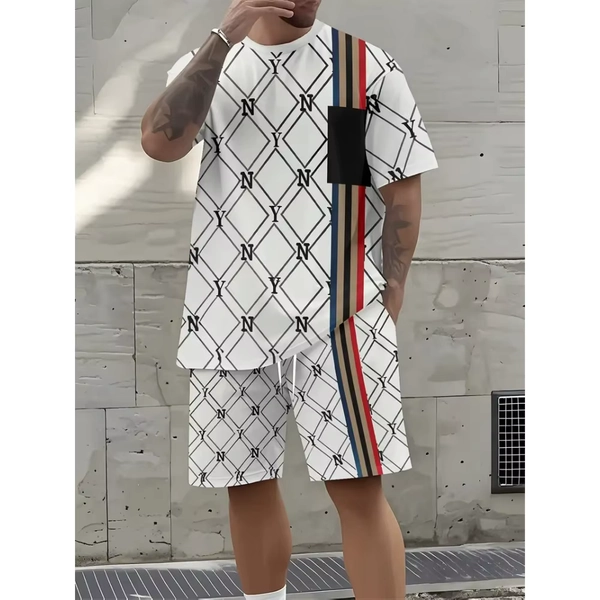 2025 Summer Men's Clothing Letter Print Short Sleeve Top Men's Elastic Waist Shorts 2-piece Set Plus Size T Shirts Shorts Set - AliExpress 200000343