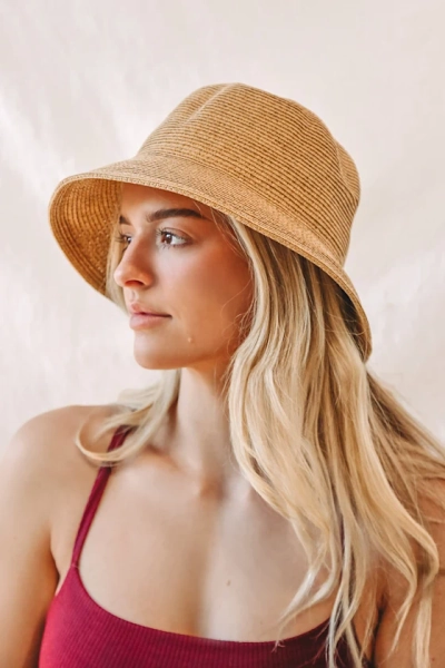 Bon Voyage Babe Tan Straw Bucket Hat