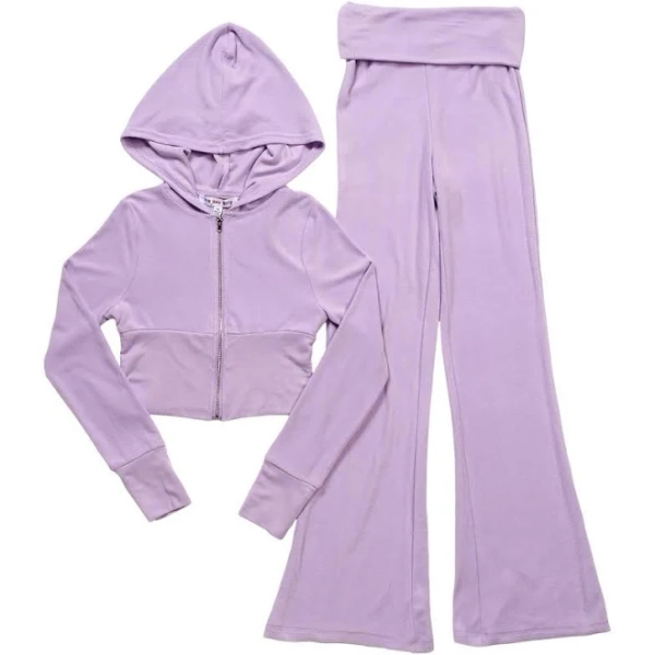 Me Jane Girls Half Rib Zip Hooded Top & Flare Pants