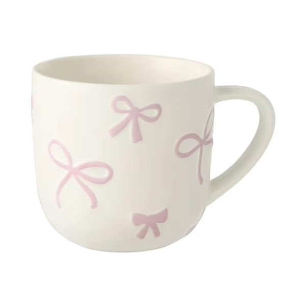 Mainstays 16.9-oz White & Pink Embossed Bow Glazed Ceramic Mug
