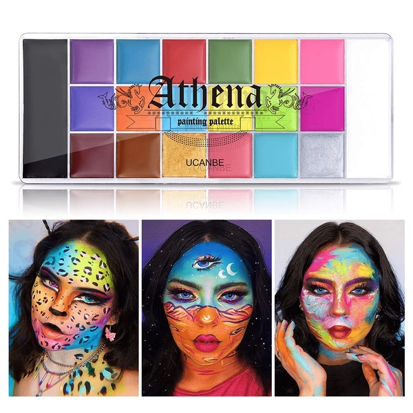 UCANBE Athena Face Body Paint Oil Palette, 20 Colors Large Black White Flash Tattoo Halloween SFX Party Artist Costume Festival Stage Cosplay Full Size Makeup Painting Kit 168G