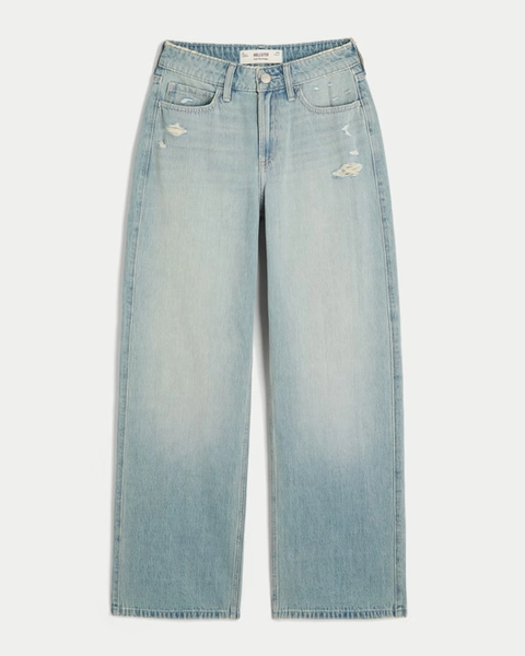 High-Rise Distressed Light Wash Baggy Jeans