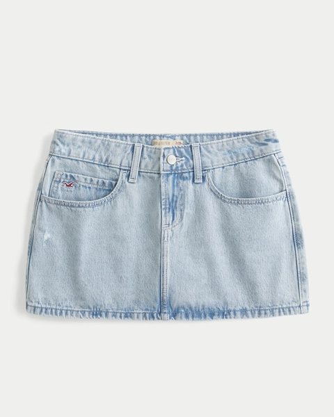 Low-Rise Light Wash Denim Mini Skort