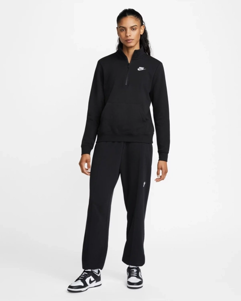 Nike Women's Club Fleece 1/4-Zip Pullover Sweatshirt Black