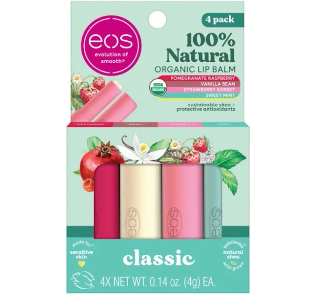Eos 100% Natural & Organic Lip Balm 4-Pack