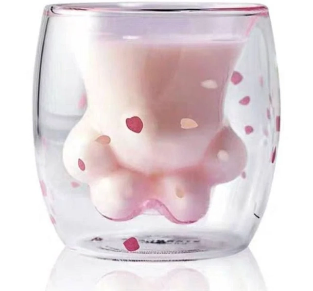 Kawaii Cherry Blossom Cat Paw Cup Transparent
