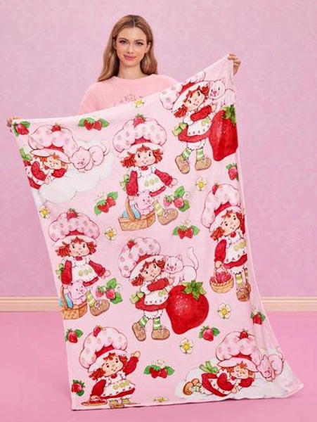 Strawberry Shortcake X SHEIN 1pc Strawberry Pillow Blanket, Pillow + Blanket, Cute Strawberry Pillow, Thick Flannel Blanket