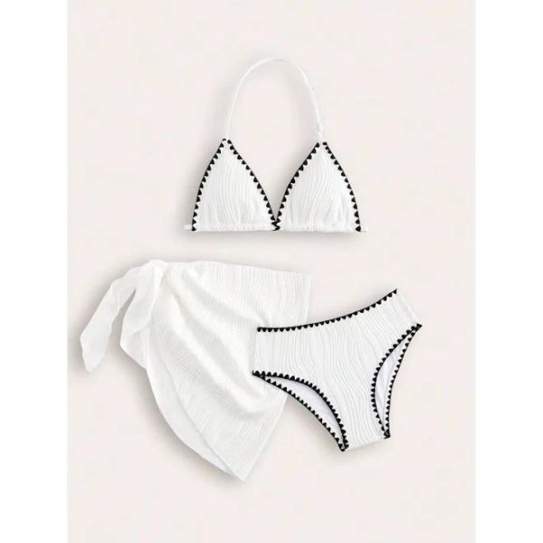 Tween Girl Bikini Set with Colorblock Trim