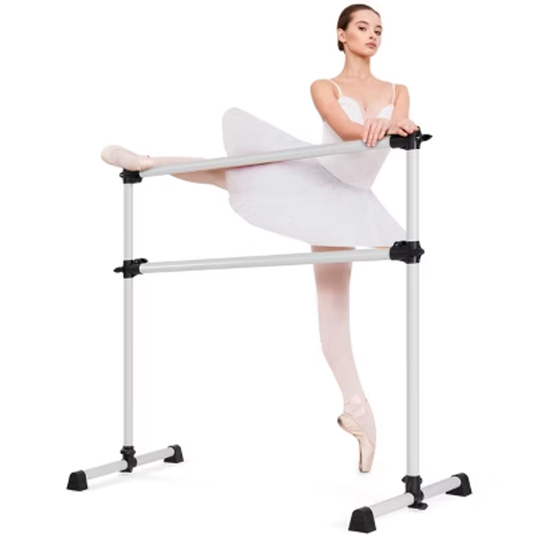 Costway Portable Ballet Barre 4ft Freestanding Adjustable Double Dance Bar Silver