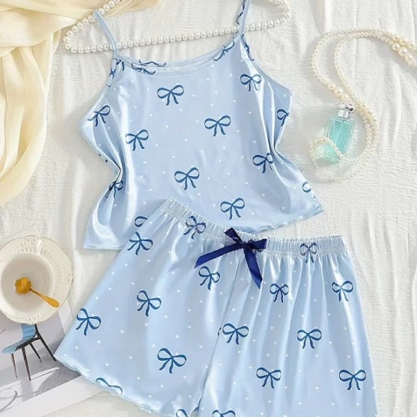 Girls' Bow Print Lightweight Loose Fit Pajama Set