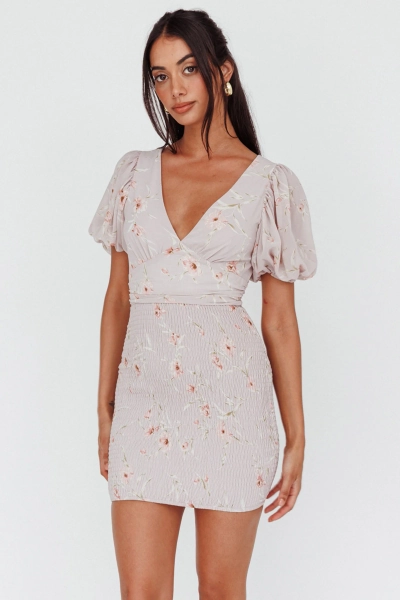 La Nena Shirred Mini Dress Floral Blush - XS