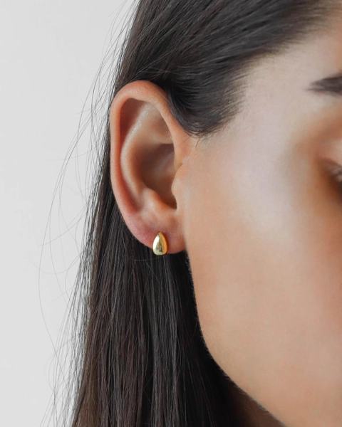 Waterproof - 18k Gold Vermeil Earrings - Minimalist Studs - 18k Gold Stud Earrings - Gold Water Drop Earrings - Gold Hoops - Stacking - E21