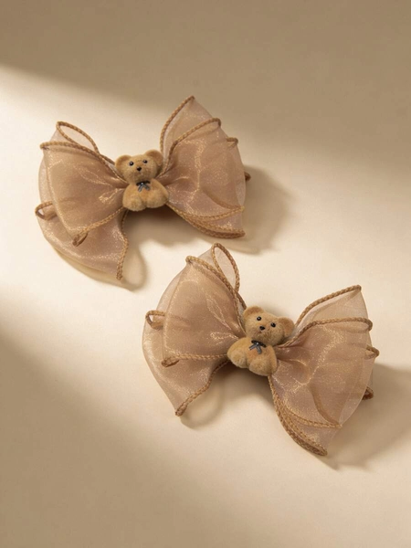 2pcs Mesh Bear Outline Bow Hair Clips, Cute And Bear Hair Accessories, Colorful And Fashionable, Suitable For Daily Wear, Back To School Gift, Valentine's Day, Mother's Day, Birthday Party, New Year Gift