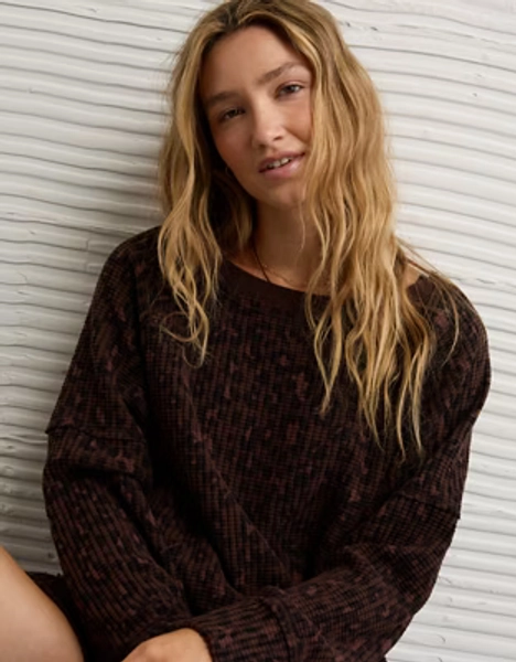 AE Big Hug Off-The-Shoulder Waffle Sweatshirt