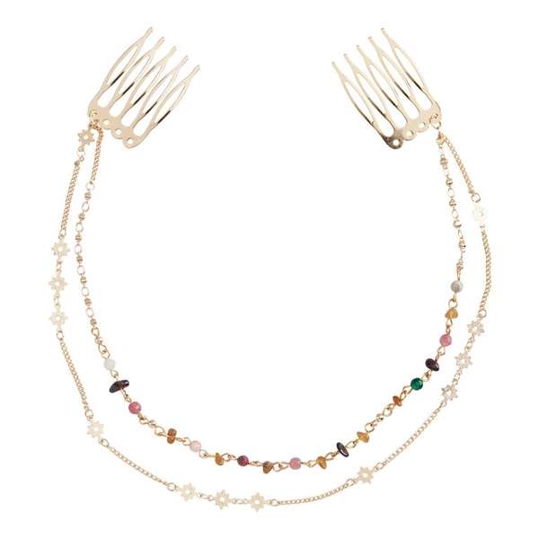 Gold Metal And Multicolor Agate Chain Headband