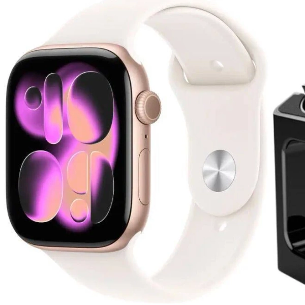 Apple Watch Series 11 (GPS) 42mm Rose Gold Aluminum Case with Light Blush Sport Band - S/M With Accessories - Rose Gold - (2025)