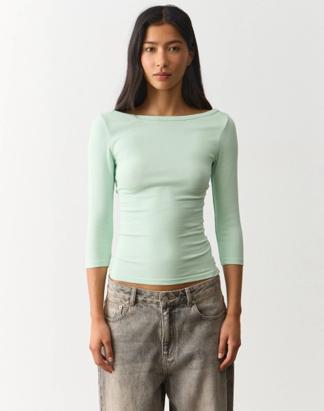 Cotton Boat Neck Three Quarter Top