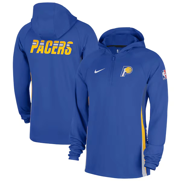  Indiana Pacers Nike 2025/26 City Edition Remix Authentic On-Court Quarter-Zip Dri-FIT Hooded Jacket - Blue