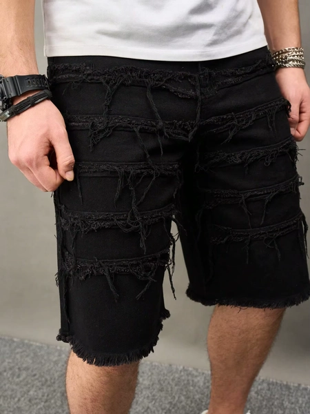 Men's summer denim shorts. Black straight-leg shorts. Trendy street style. Daily casual wear. - AliExpress 200000343