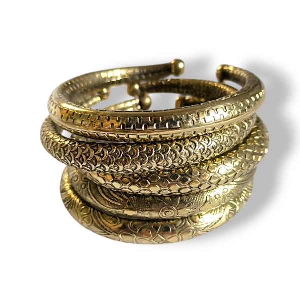 Boho Brass Cuff Bangle Set: Intricate Tribal Stacking Bracelets