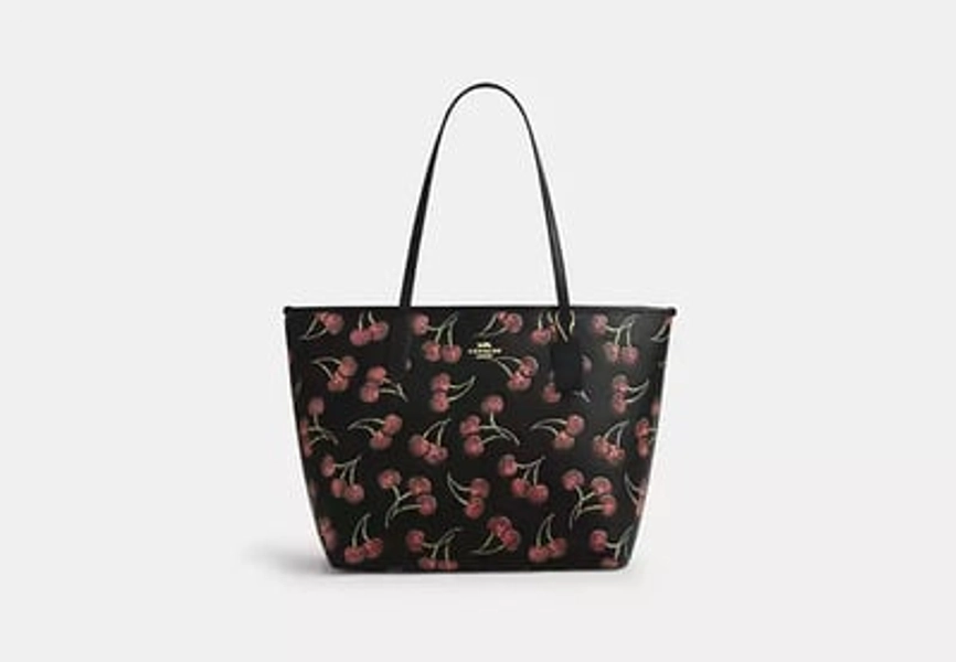 Coach Outlet City Tote Bag With Cherry Print - Black, Size: Extra Large