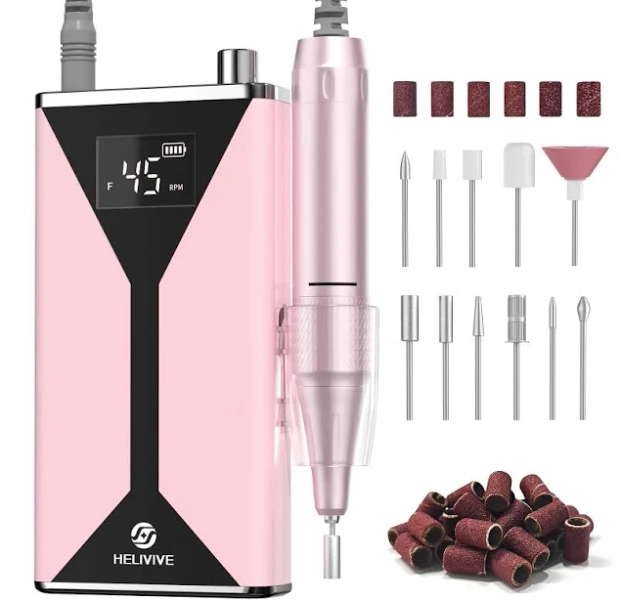 Helivive Professional Electric Nail Drill 45000rpm Portable