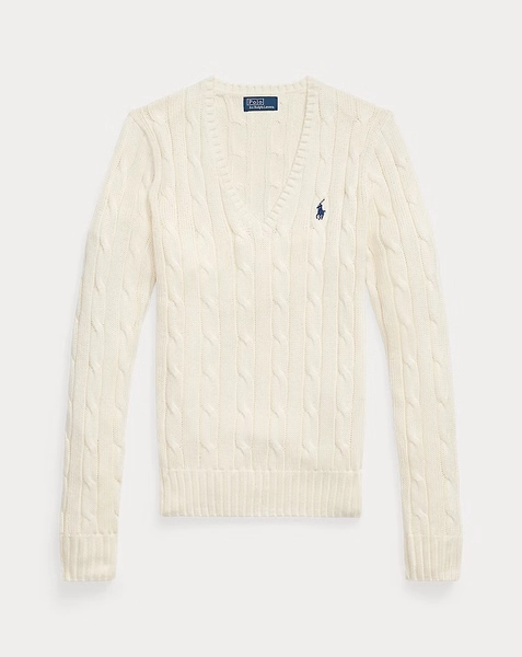 Cable-Knit Cotton V-Neck Jumper
