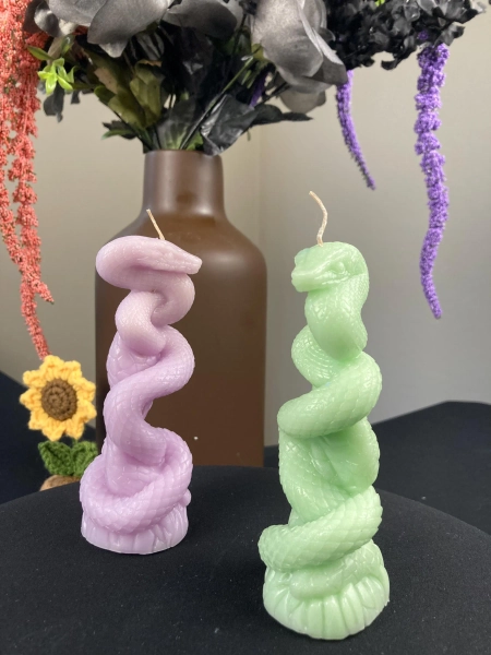 Hand-Poured Beeswax Snake Candle, Scented Reptile Decor