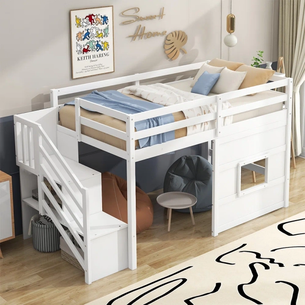 Harriet Bee Hanzelin Twin Size Loft Bed with Storage Staircase and Window & Reviews | Wayfair