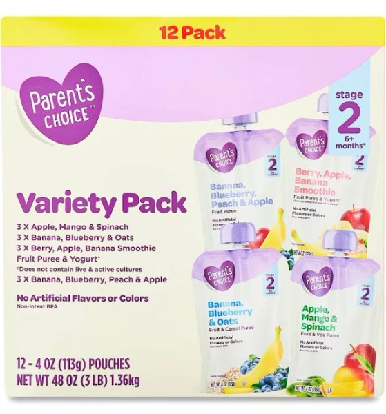 Stage 2 Baby Food Variety Pack 4 oz Pouch 12 Pack
