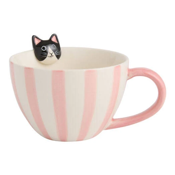 World Market Pet Stripe Hand Painted Ceramic Mug