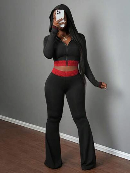 Slaydiva Colorblock Pullover Sweater, Casual Sports Autumn Long Sleeve Shirt Jacket For Women