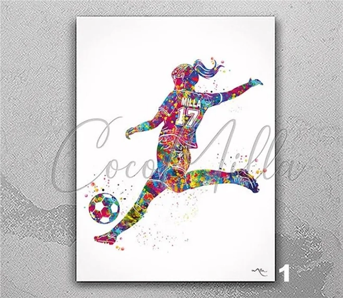 Personalized Soccer Player Watercolor Print, Female Football Gift