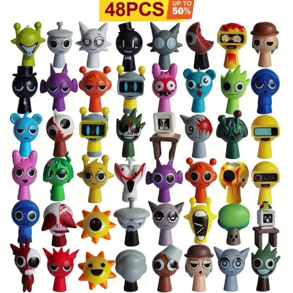 48pcs Sprunki Action Figures Set, with Stage 1 & 3 Transformations - Complete Set of 20 Characters,Music Game Collectible Dolls, Birthday Gifts for