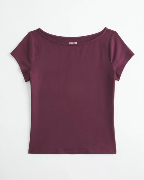 Soft Seamless Fabric Slash-Neck Top