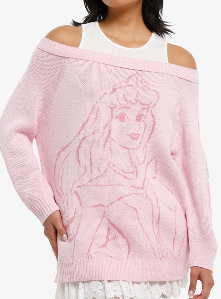 Disney Sleeping Beauty Aurora Girls Cold-Shoulder Sweater