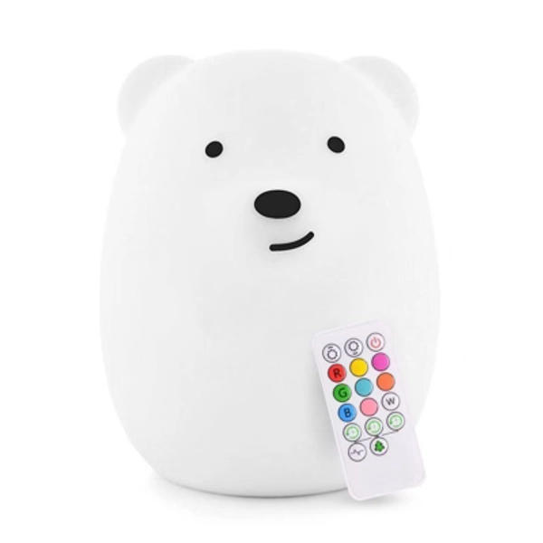 LumiPets LED Kids' Night Light Lamp with Remote - Bear: Silicone, Touch Activated, Dimmable, Battery-Powered