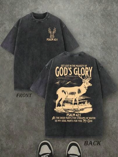 God's Glory Christian Washed Shirt, 'PSALM 42:1' Christian Scripture T-Shirt, Vintage Retro Washed Shirt Double Sided Printed (230 Heavyweight Pure Cotton T-Shirt)  High Quality Christian T-Shirt, Christian Gifts, Men's And Women's Shirts, Comfortable, Fashion Christian Shirt, Street Style Pure Cotton Fall Shirt
