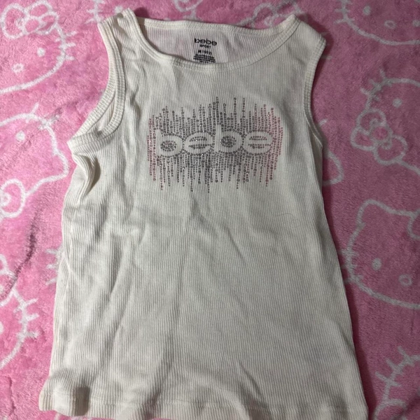 Bebe white tank top with rhinestone logo #rhinestone...