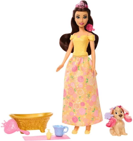 Disney Princess Bathe & Brush Belle Fashion Doll and Dog Figure