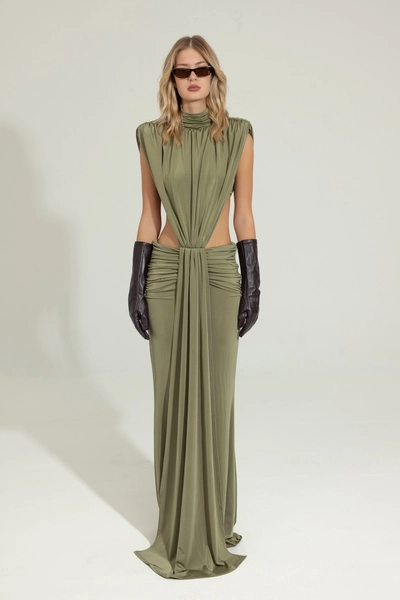 Draped Maxi Dress In Olive Jersey