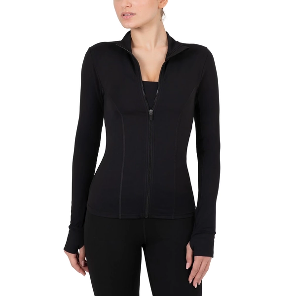 Yitty Active Women's Ultraluxe Full Lenght Full Zip Jacket, Athleisure, 4-Way-Stretch, Thumbholes, Iconic Black, L