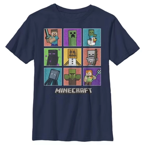 Boy's Minecraft Character Boxes  T-Shirt - Navy Blue - Medium