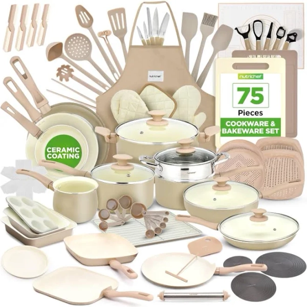 NutriChef 75-Piece Nonstick Pots and Pans Set